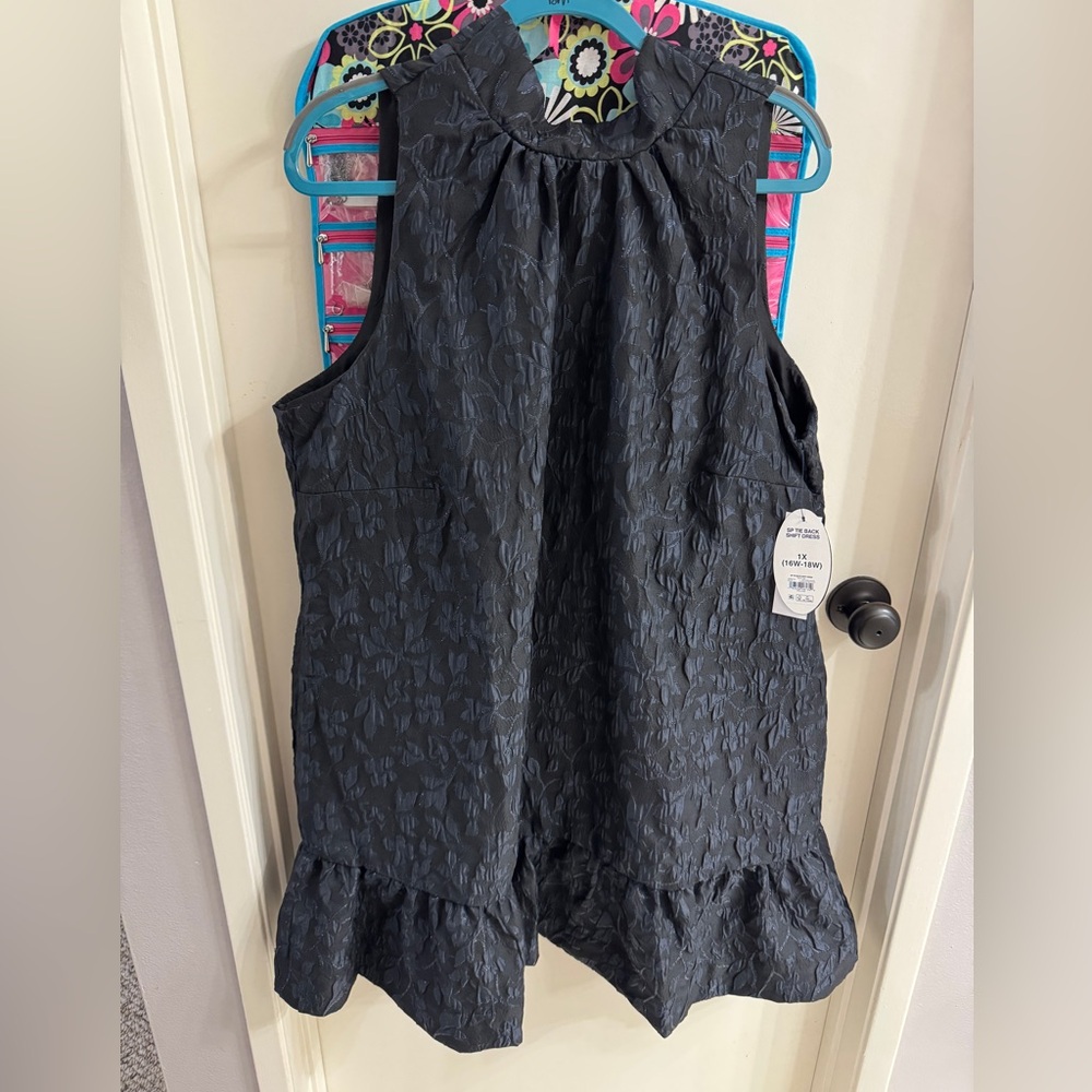 Sleeveless Textured Ruffle-Hem Dress in Charcoal